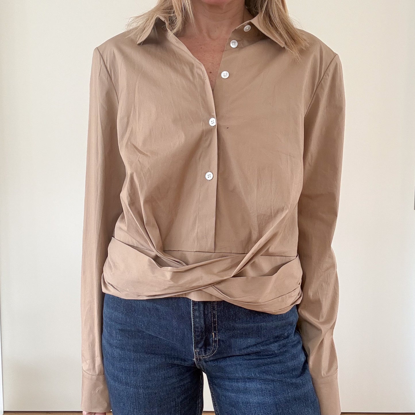 Veronica Beard Veroy Twisted Hem Cotton Shirt - Size M