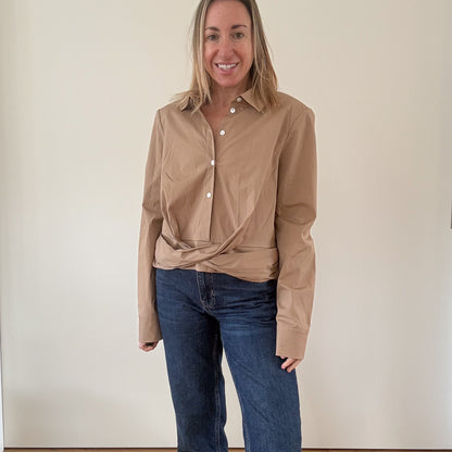 Veronica Beard Veroy Twisted Hem Cotton Shirt - Size M
