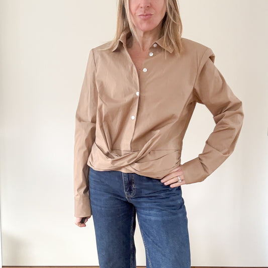 Veronica Beard Veroy Twisted Hem Cotton Shirt - Size M
