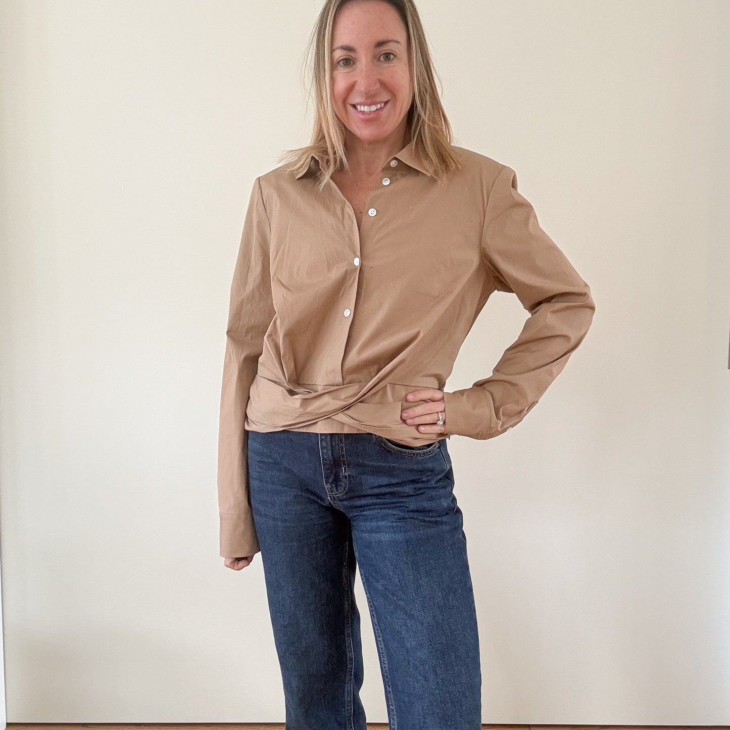 Veronica Beard Veroy Twisted Hem Cotton Shirt - Size M