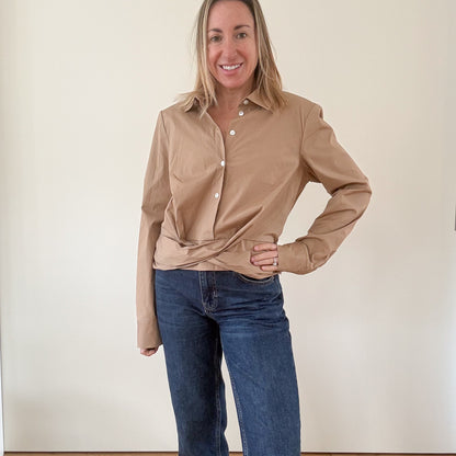Veronica Beard Veroy Twisted Hem Cotton Shirt - Size M