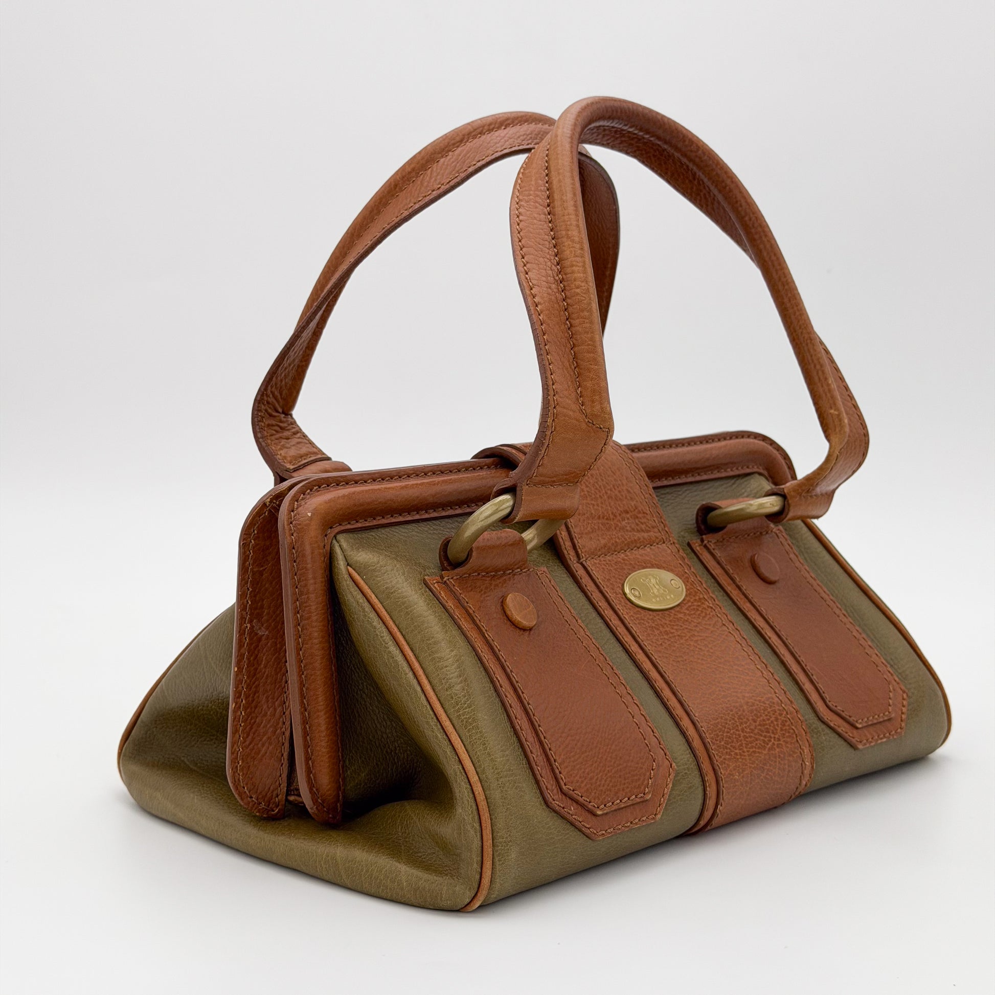 Preloved Celine Ella satchel side view showing frame closure and zip detail