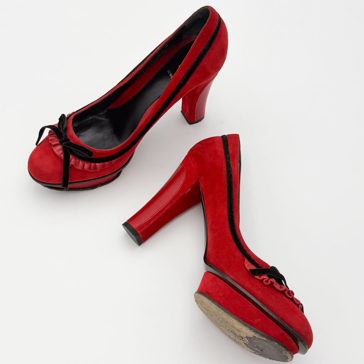 Fendi Red Suede Fendista Platform Pumps - three-quarter angle view