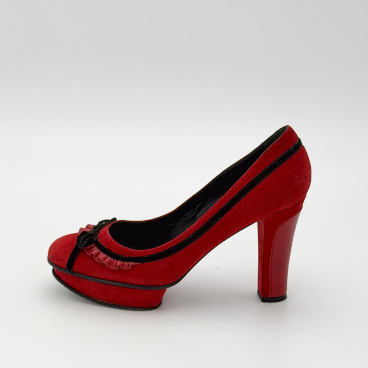 Fendi Red Suede Fendista Platform Pumps - side view
