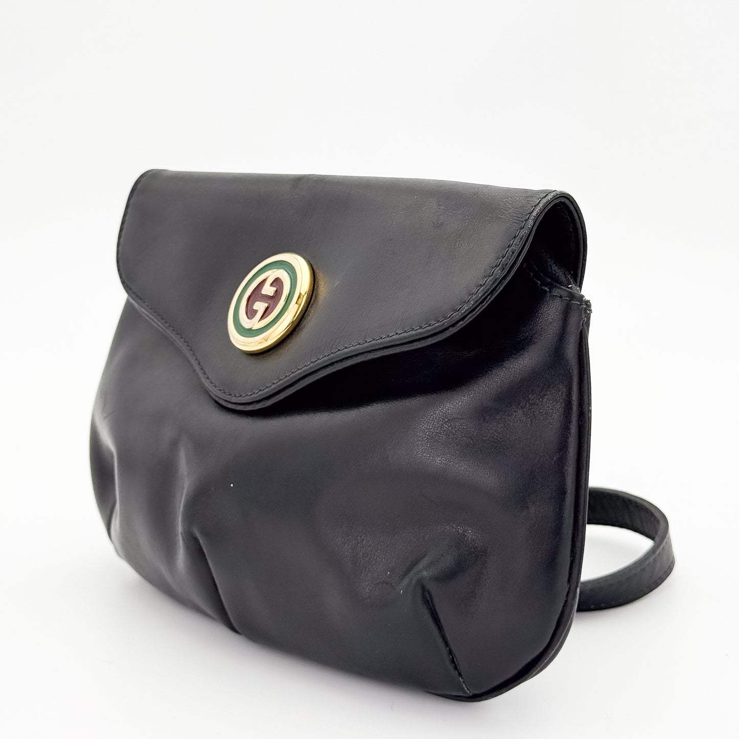 Vintage Gucci Black Leather Shoulder Bag