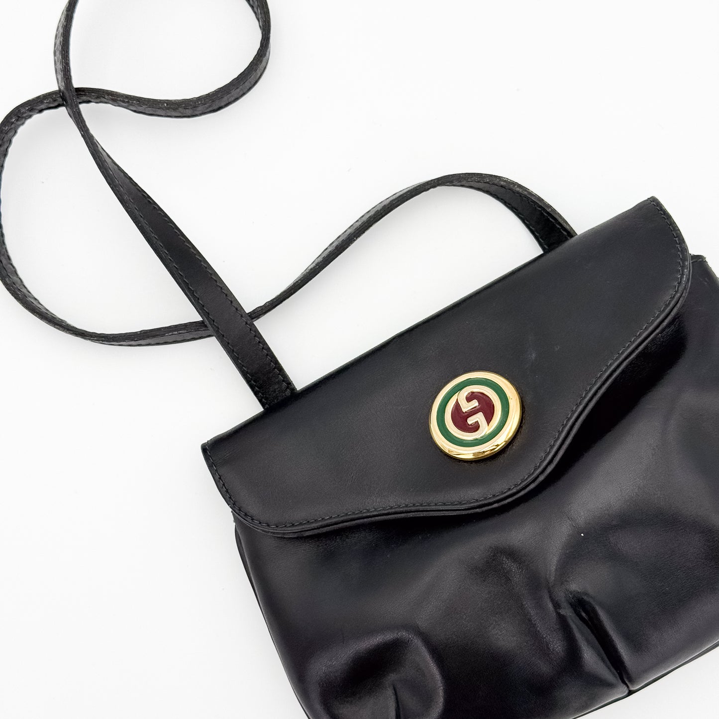 Vintage Gucci Black Leather Shoulder Bag