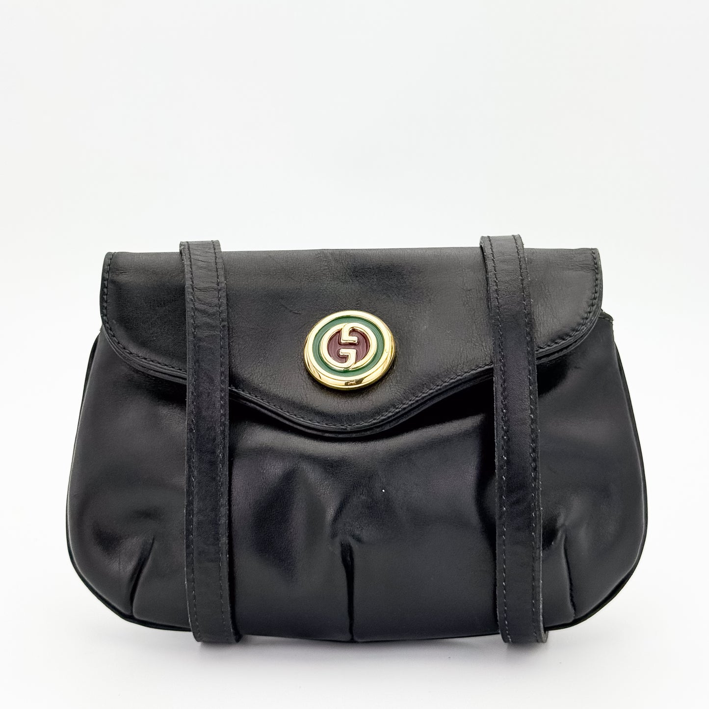 Vintage Gucci Black Leather Shoulder Bag