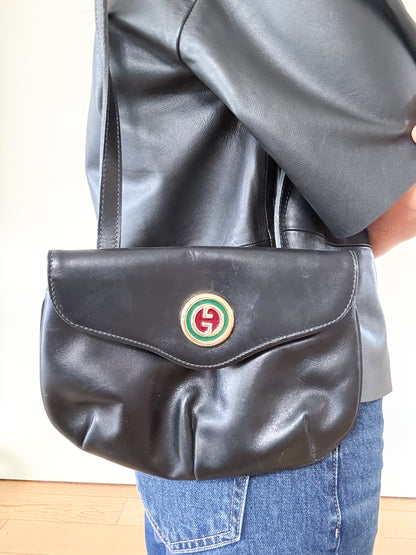 Vintage Gucci Black Leather Shoulder Bag