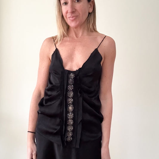 Lanvin Vintage Black Silk Embellished Slip Dress & Skirt Set (c.2005) - Size XS