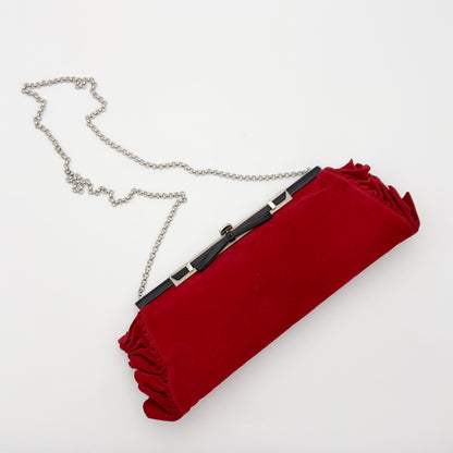 Vintage Loewe Red Velvet Ruffle Frame Clutch | Authentic Preloved