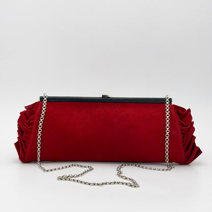 Vintage Loewe Red Velvet Ruffle Frame Clutch | Authentic Preloved