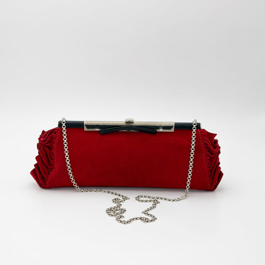 Vintage Loewe Red Velvet Ruffle Frame Clutch | Authentic Preloved