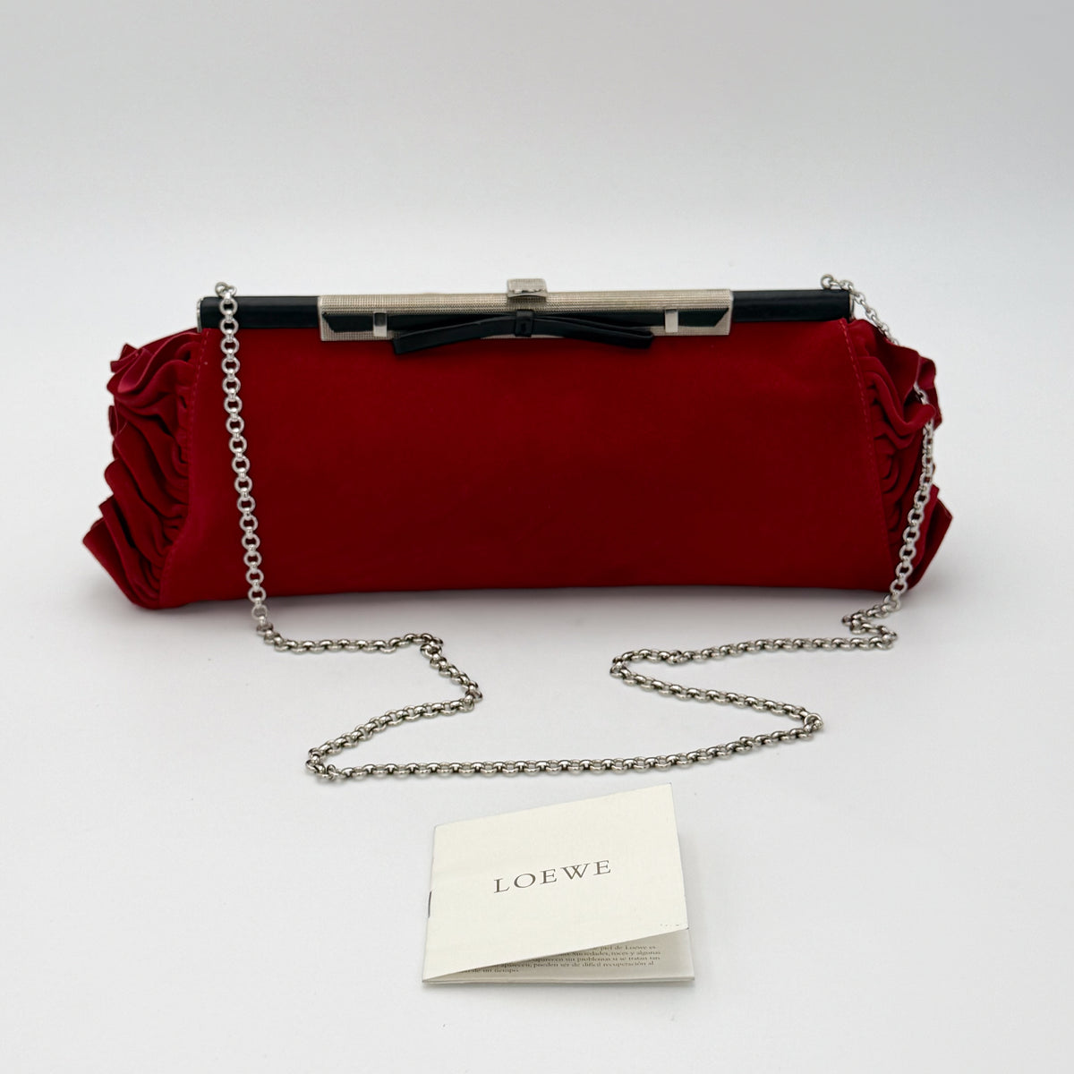 Vintage Loewe Red Velvet Ruffle Frame Clutch | Authentic Preloved