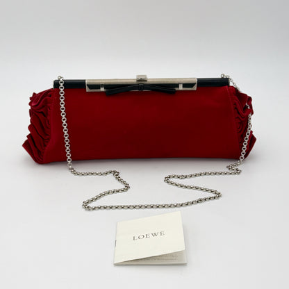 Vintage Loewe Red Velvet Ruffle Frame Clutch | Authentic Preloved