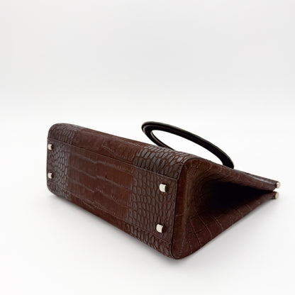 Vintage Salvatore Ferragamo Croc-Embossed Top Handle Handbag