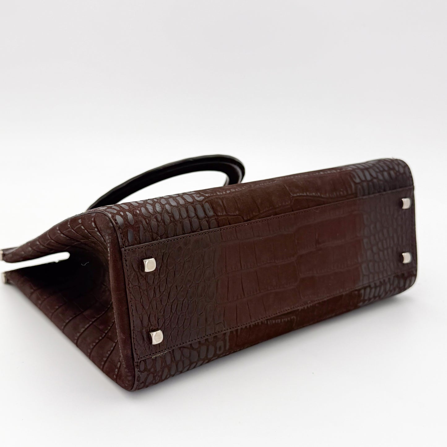Vintage Salvatore Ferragamo Croc-Embossed Top Handle Handbag