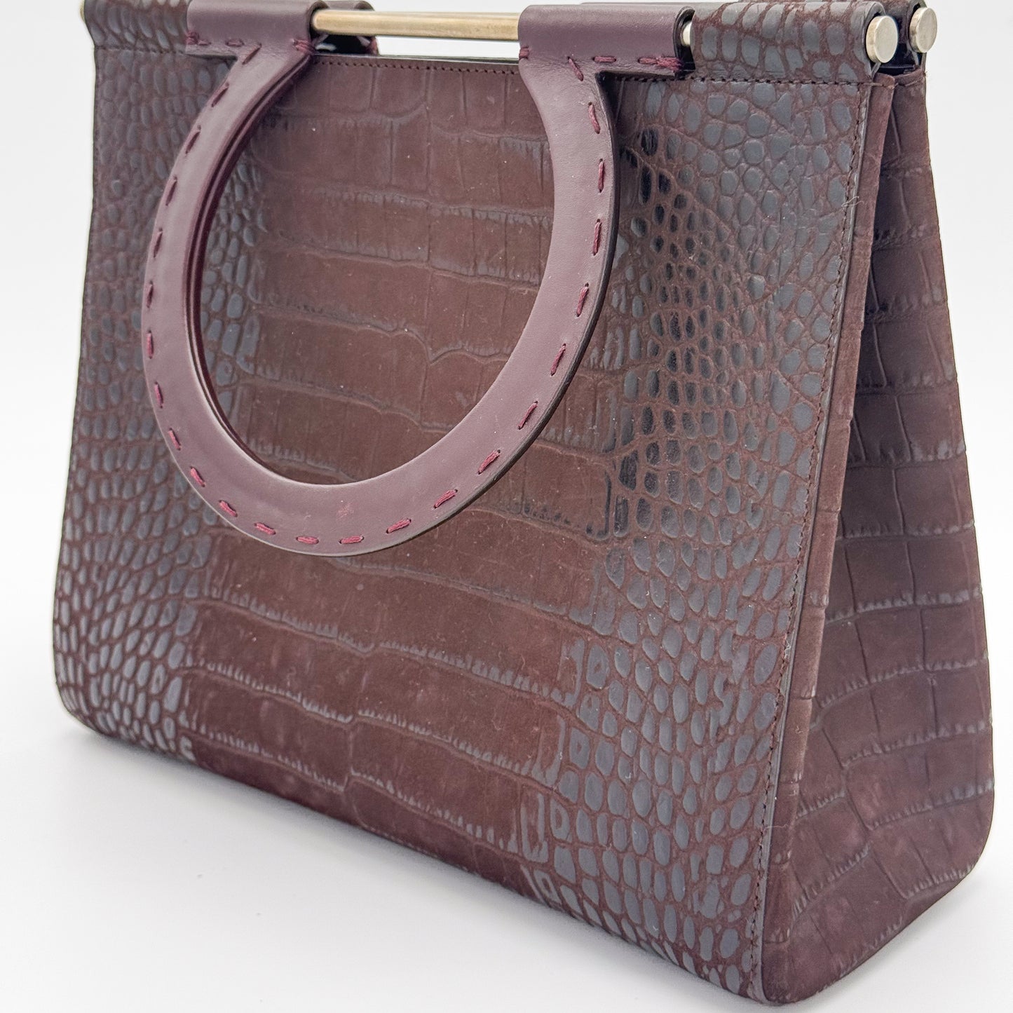 Vintage Salvatore Ferragamo Croc-Embossed Top Handle Handbag