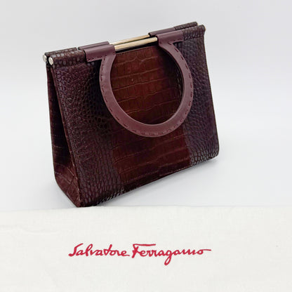 Vintage Salvatore Ferragamo Croc-Embossed Top Handle Handbag