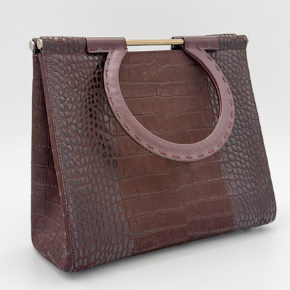 Vintage Salvatore Ferragamo Croc-Embossed Top Handle Handbag