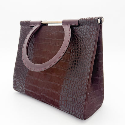 Vintage Salvatore Ferragamo Croc-Embossed Top Handle Handbag