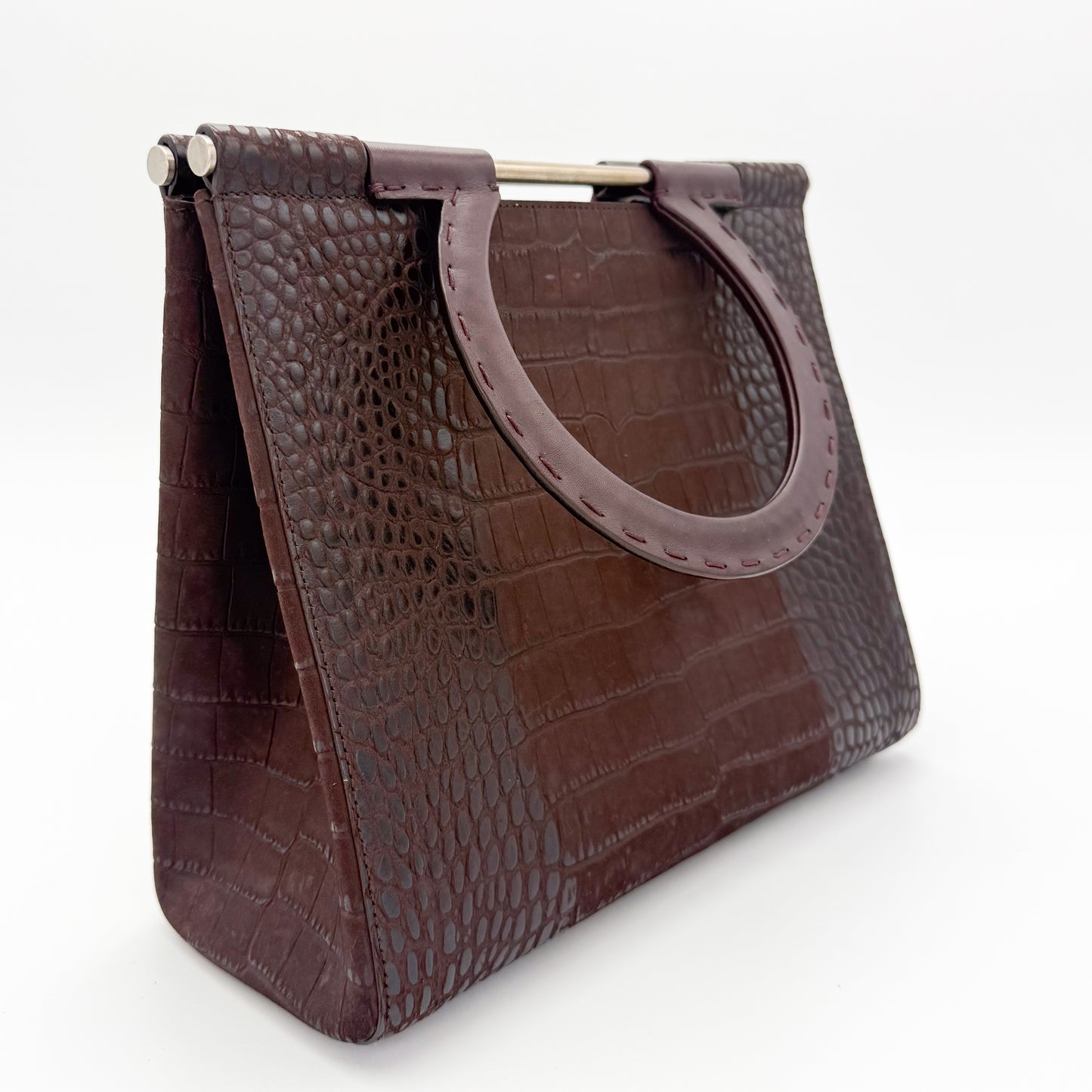 Vintage Salvatore Ferragamo Croc-Embossed Top Handle Handbag