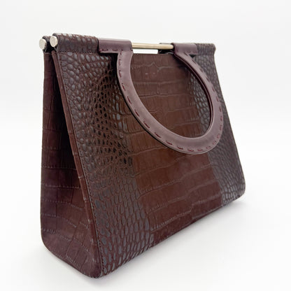 Vintage Salvatore Ferragamo Croc-Embossed Top Handle Handbag