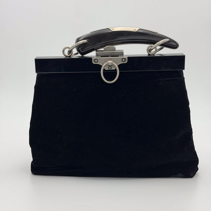 Vintage YSL Mombasa black velvet bag back view showing horn handle