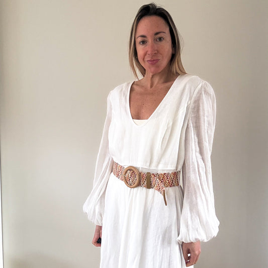 Zimmermann Cira Plunge White Linen Maxi Dress - Size 3