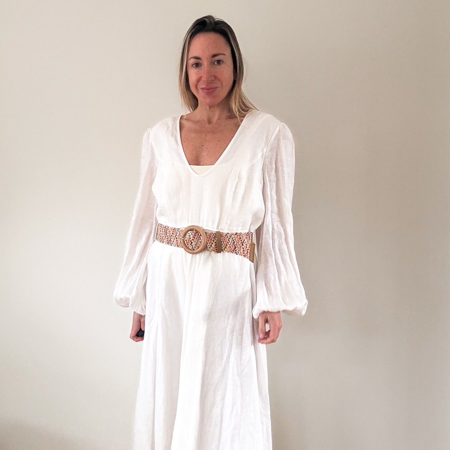 Zimmermann Cira Plunge White Linen Maxi Dress - Size 3