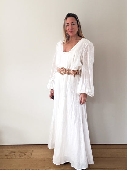Zimmermann Cira Plunge White Linen Maxi Dress - Size 3