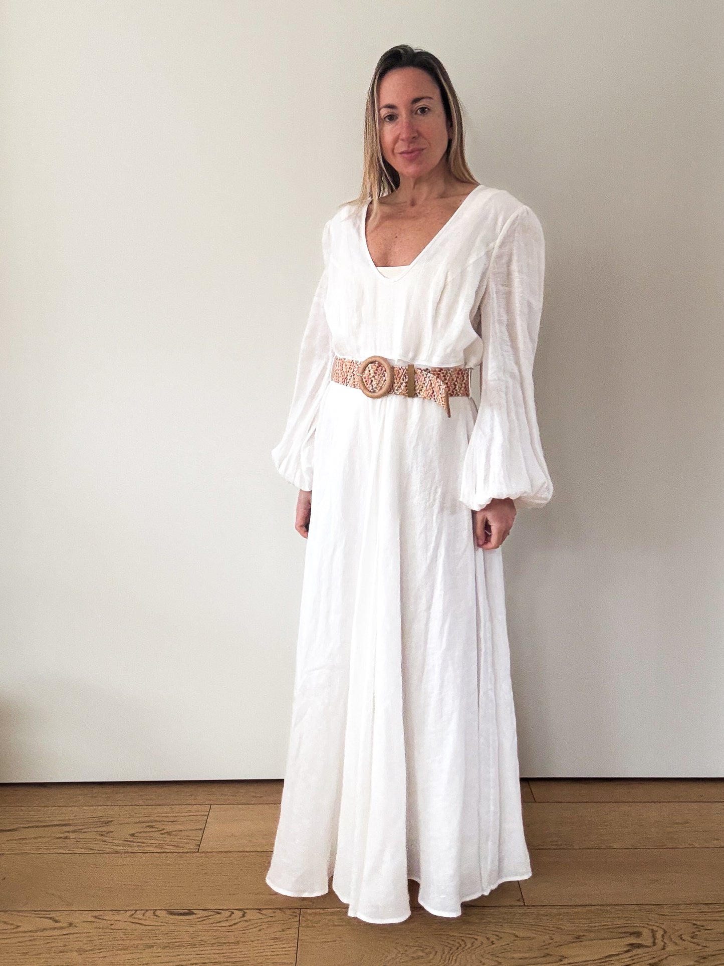 Zimmermann Cira Plunge White Linen Maxi Dress - Size 3
