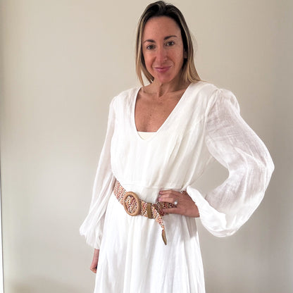 Zimmermann Cira Plunge White Linen Maxi Dress - Size 3