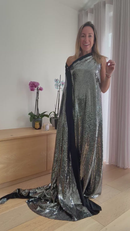 Balenciaga Silver Sequinned Evening Dress - Size 8