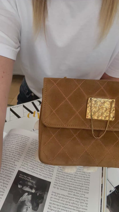 Rare Chanel Vintage Genuine Suede Chain Bag
