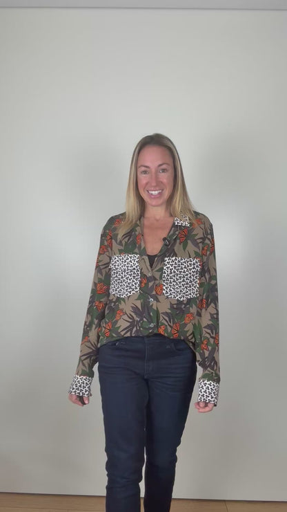 Equipment Silk Print Mix Shirt - Size M