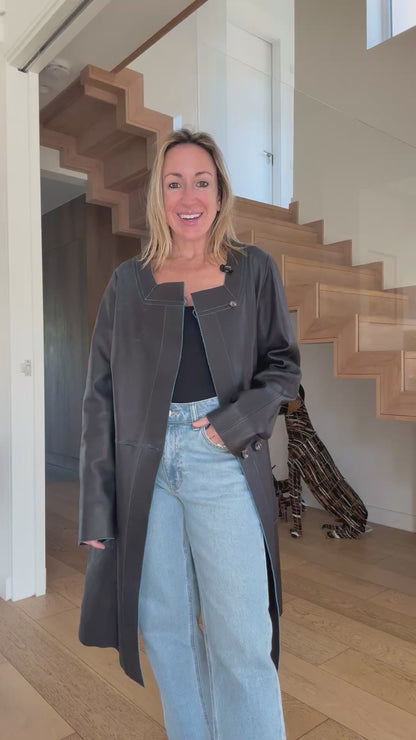 Chloe Black Leather Car Coat - Size 14