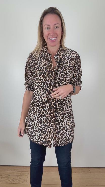 Equipment Silk Signature Leopard Print Shirt - Size S