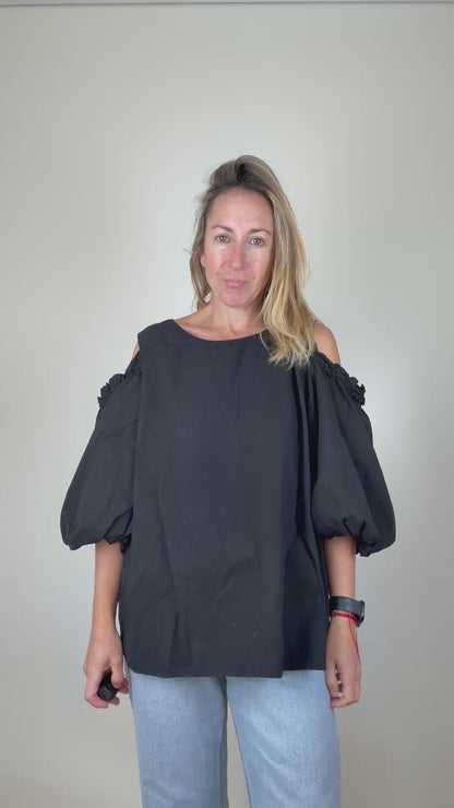 Velvet Cotton Cold Shoulder Top - Size XL